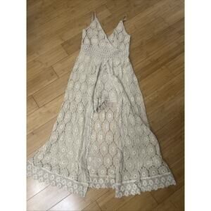 CUPSHE Womens CROCHET JUMPSUIT Shorts + Dress Beige High Low Floral Crochet XS